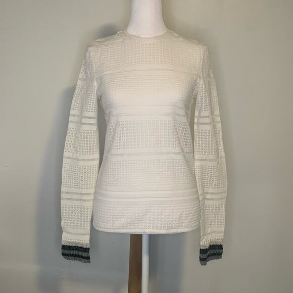 Tibi white long sleeve eyelete crewneck blouse size 0 - Picture 2 of 11